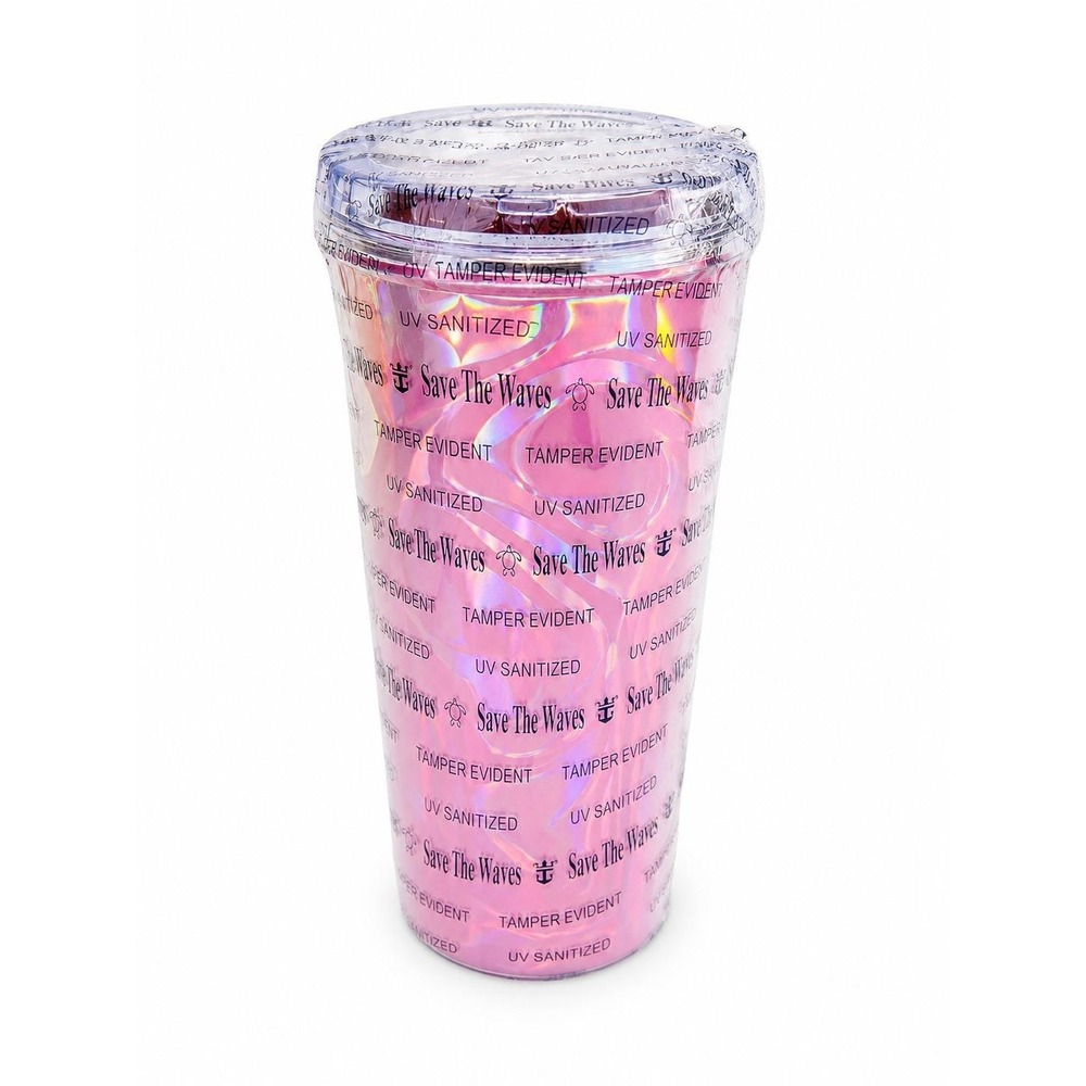 Pink Iridescent Travel Tumbler w/ Lid Sealed New Save The Waves Reusable Cup